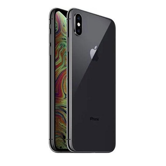 Refurbished iPhone XS 64GB unlocked with a sleek display, showing the front of the mobile phone with a black screen and silver frame.
