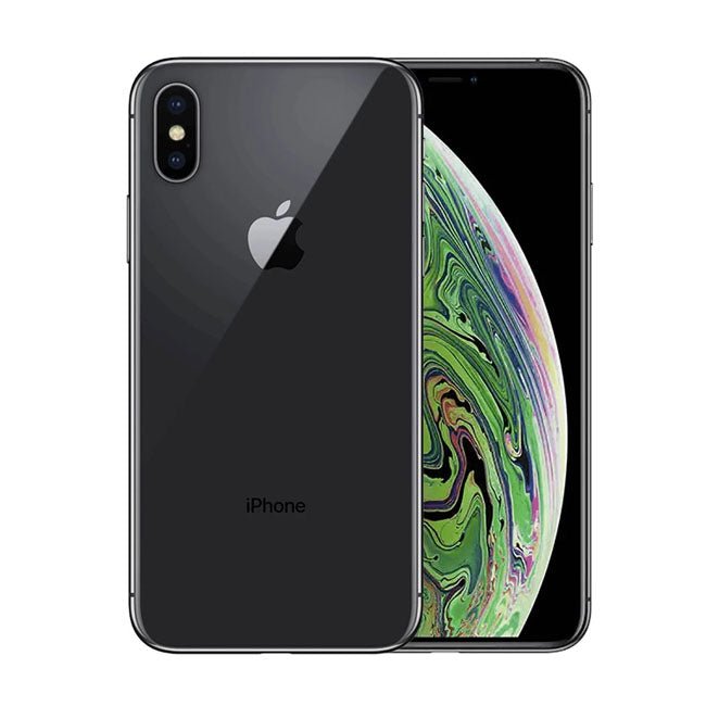 Refurbished iPhone XS Max with 64GB storage, unlocked mobile phone by RefurbPhone, showing the front display and sleek design.