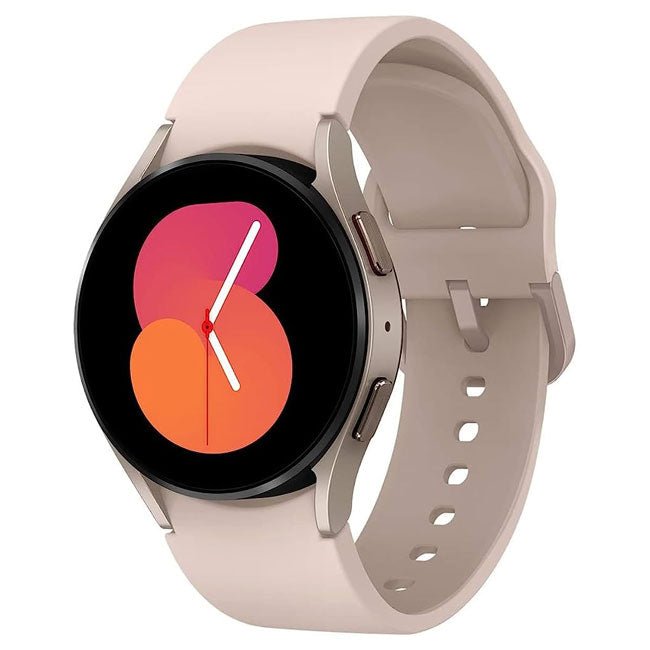 Refurbished Samsung Galaxy Watch 5 40mm Cellular smartwatch with a sleek black band and digital display.