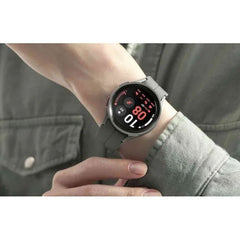 Refurbished Samsung Galaxy Watch 5 Pro 45mm Cellular smartwatch with black silicone band, display showing time and health icons.