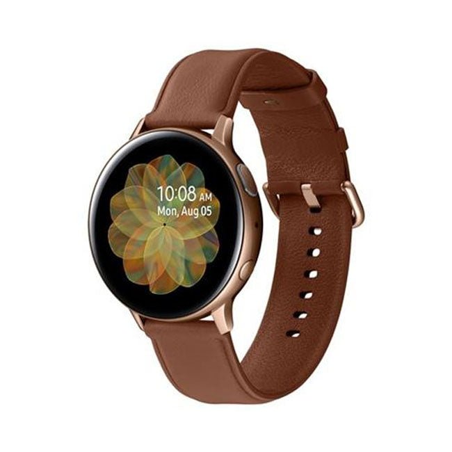 Refurbished Samsung Galaxy Watch Active 2 40mm 4G smart watch with black silicone band, displaying digital time and fitness stats.