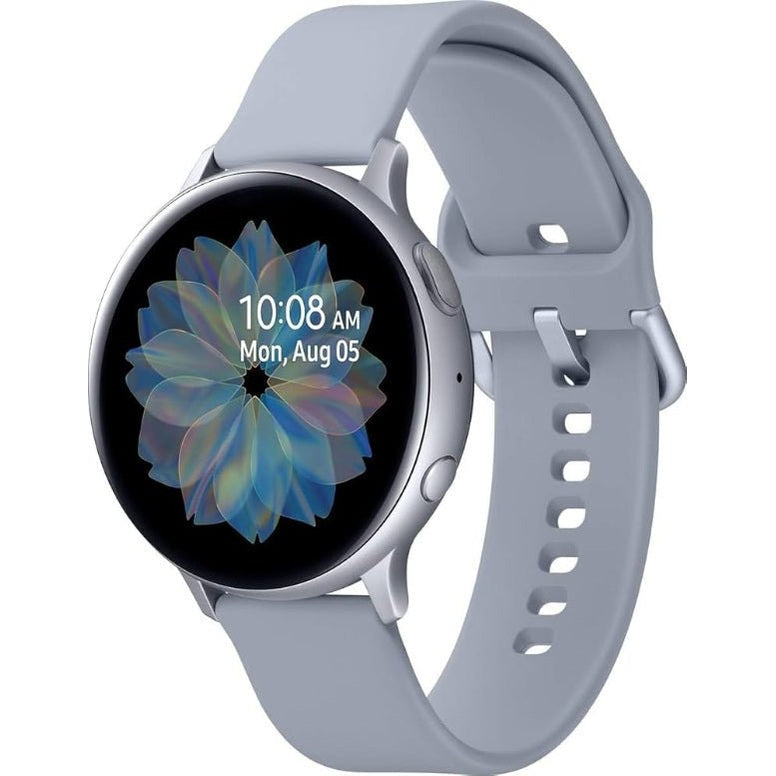 Refurbished Samsung Galaxy Watch Active 2 40MM 4G smartwatch with a black band and digital display, unlocked for versatile use.