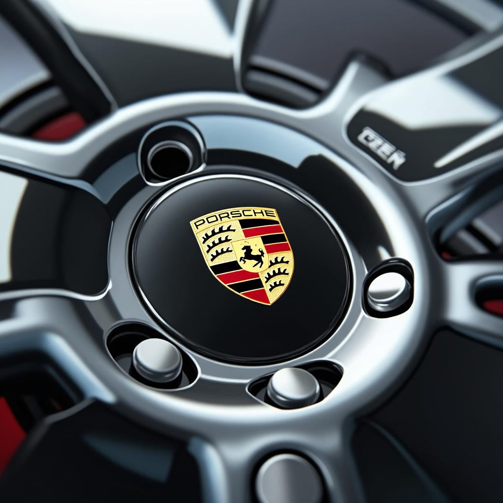 Set of four silver Porsche wheel centre caps by Eliteridegear, featuring sleek, round design for stylish vehicle detailing.
