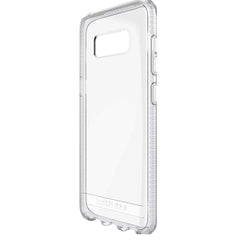 Samsung Galaxy S8 Plus tech21 clear hard phone case showing transparent design with reinforced edges for protection.