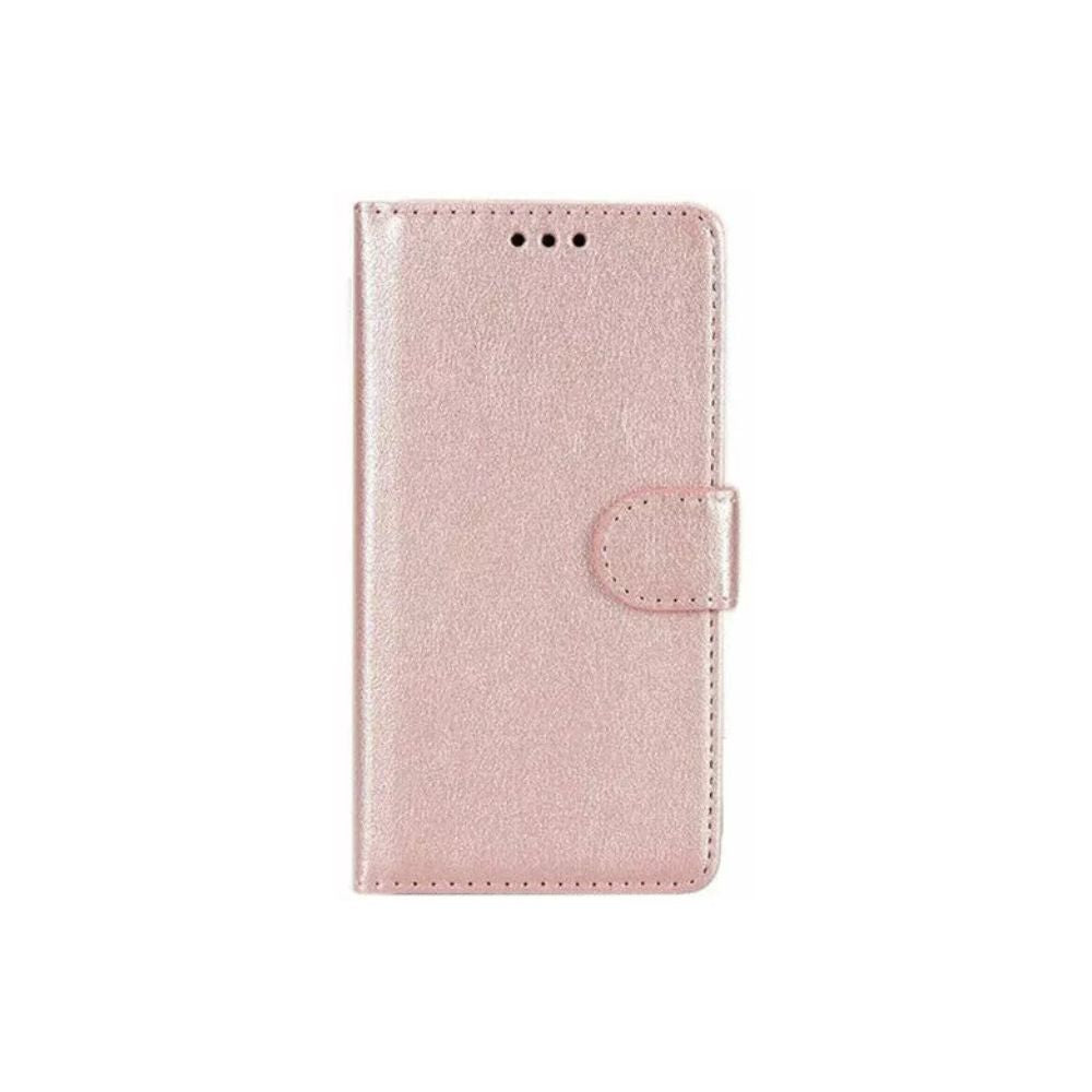 Samsung Galaxy S22 Series Book Flip Case by Phone Base, leather wallet style in rose gold with card slots and protective cover.