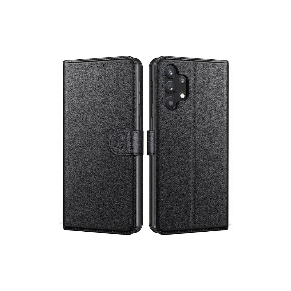 Samsung Galaxy A12 5G leather wallet book flip case with card slots, black phone case by Phone Base.
