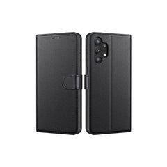 Samsung Galaxy A12 5G leather wallet book flip case with card slots, black phone case by Phone Base.