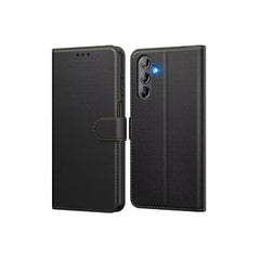 Samsung Galaxy A55 leather wallet flip case with book-style design and card slots, from Phone Base, in black.