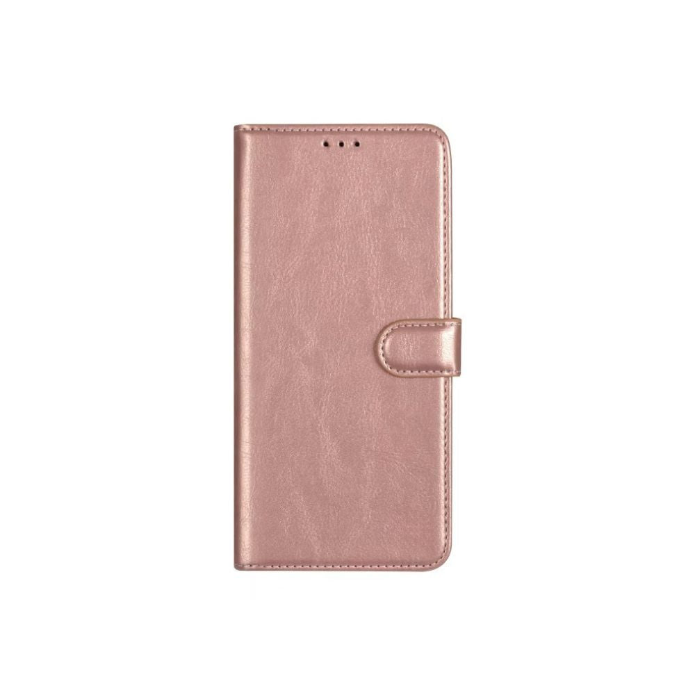 Samsung Galaxy A35 leather wallet book flip case by Phone Base, rose gold with card slots and protective cover.