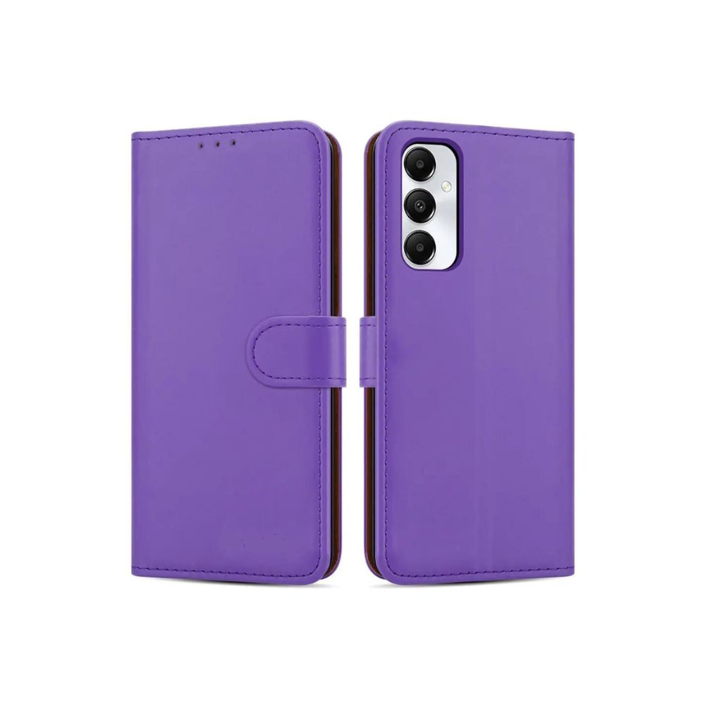 Samsung Galaxy S25 Series leather flip case with wallet design, Phone Base brand, featuring purple leather and book-style cover.