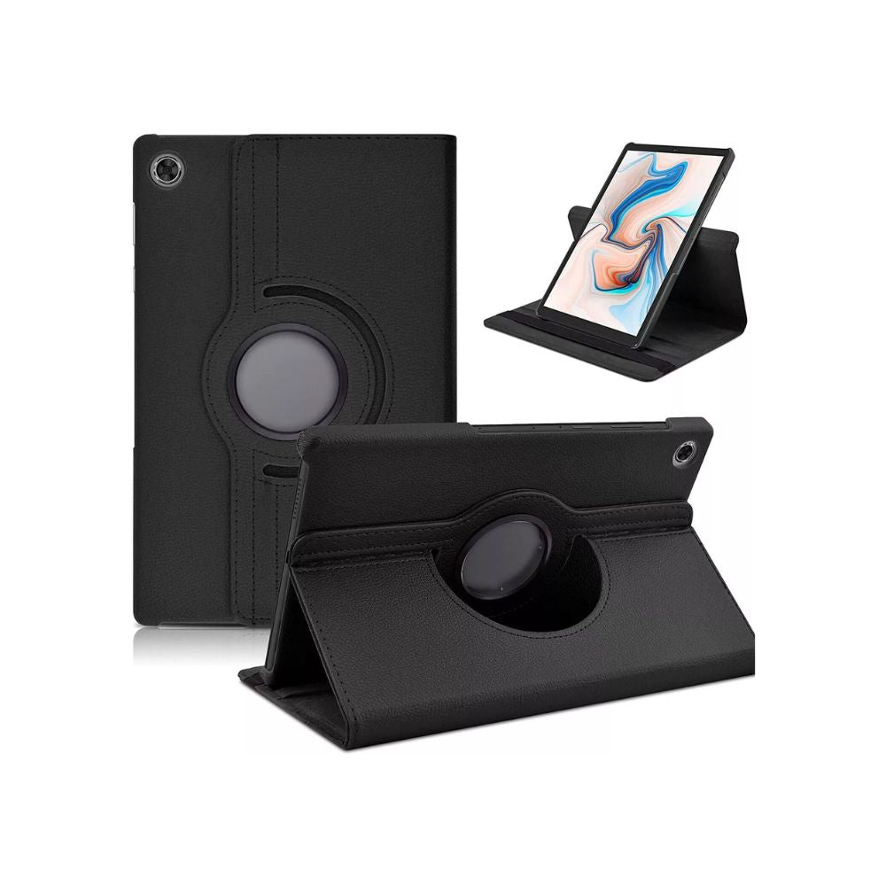 Samsung Galaxy Tab A9 flip book case with leather wallet design in black, made by Phone Base, featuring protective cover and card slots.