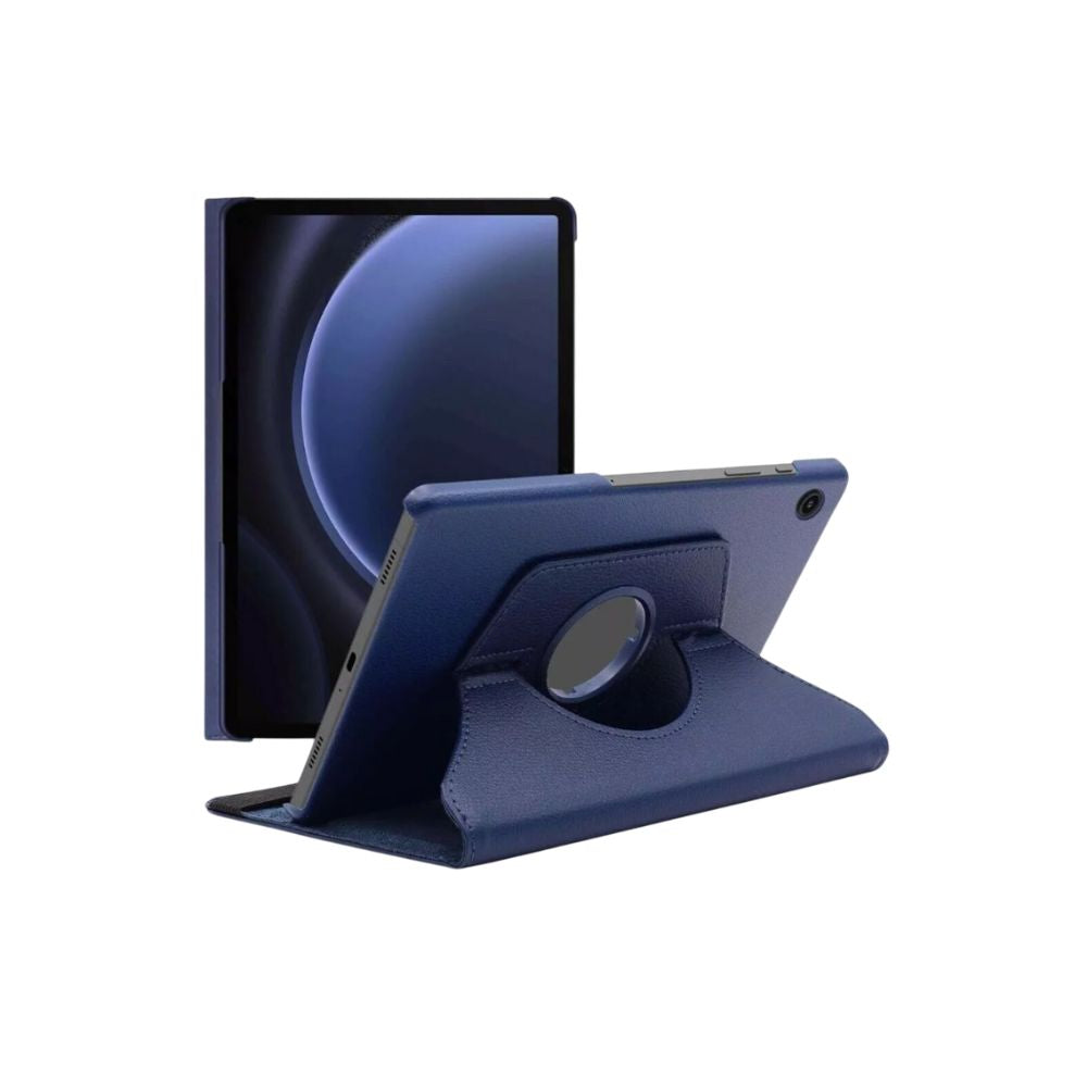 Samsung Galaxy Tab A9 Book Flip Case by Phone Base, blue leather wallet-style protective cover with card slots.