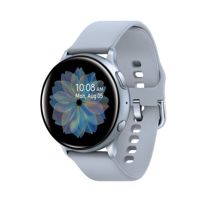 Samsung Galaxy Watch Active 2 44mm smartwatch with black band and digital display, showing fitness and health tracking features.