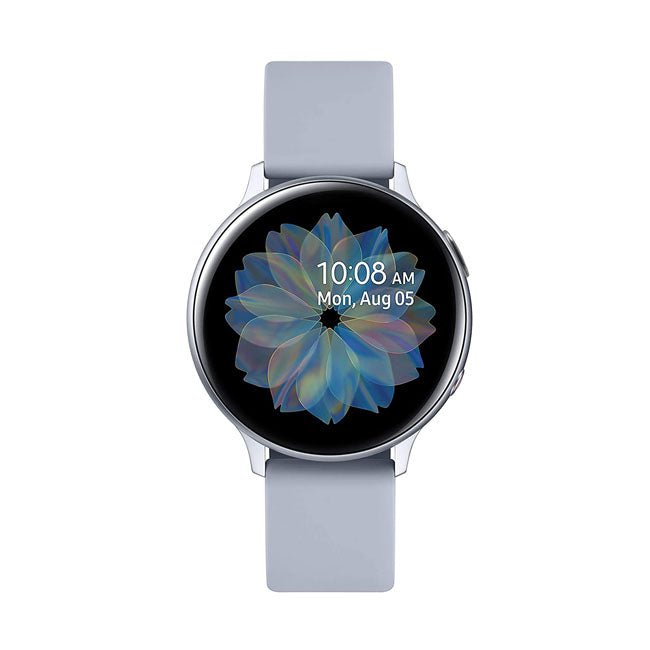 Refurbished Samsung Galaxy Watch Active 2 44mm smartwatch with black band and digital display showing fitness stats