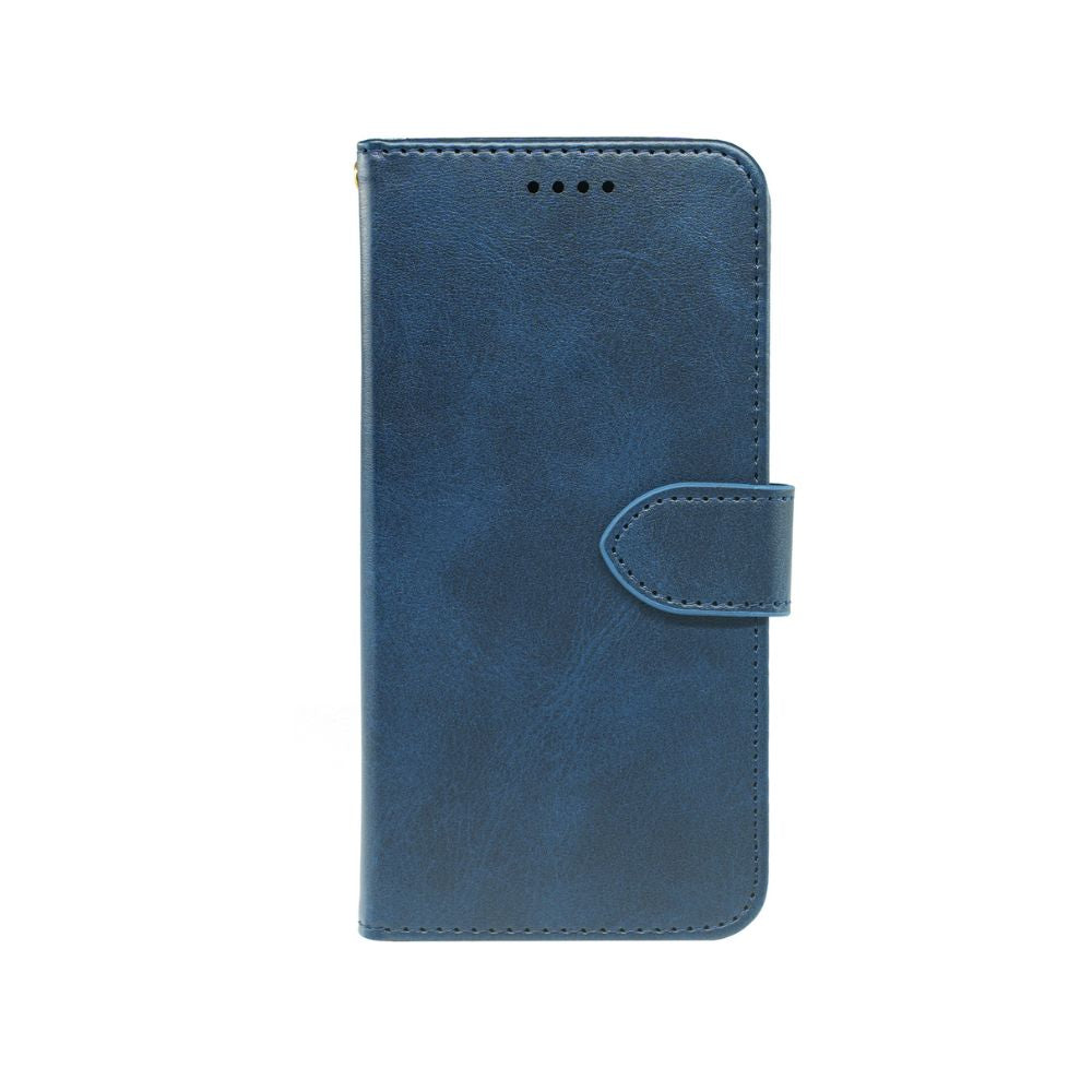 Samsung Galaxy S24 Series leather wallet flip case with book-style design and card slots, by Phone Base, shown open with phone inside.