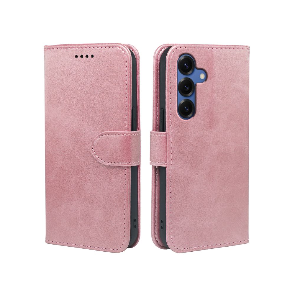 Samsung Galaxy S24 Series leather book flip case with wallet features from Phone Base, showing the front cover and card slots.