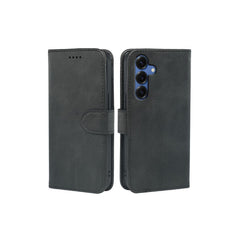 Samsung Galaxy S26 Series leather wallet book flip case by Phone Base, showing the sleek brown leather exterior and interior card slots.