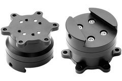 Trak Racer UK Simucube quick release wheel side kit with steering wheel and base connection, shown in close-up view.