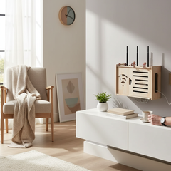 Wall-Mounted TV & Router Storage Box – Wooden Cable Organizer