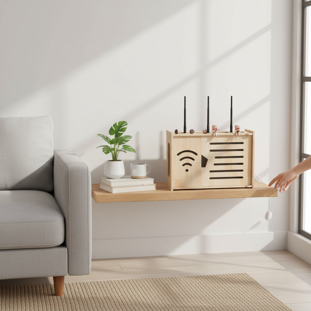 Wall-Mounted TV & Router Storage Box – Wooden Cable Organizer