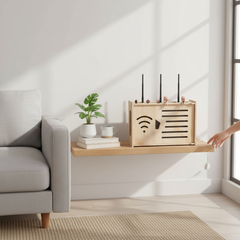 Wall-Mounted TV & Router Storage Box – Wooden Cable Organizer