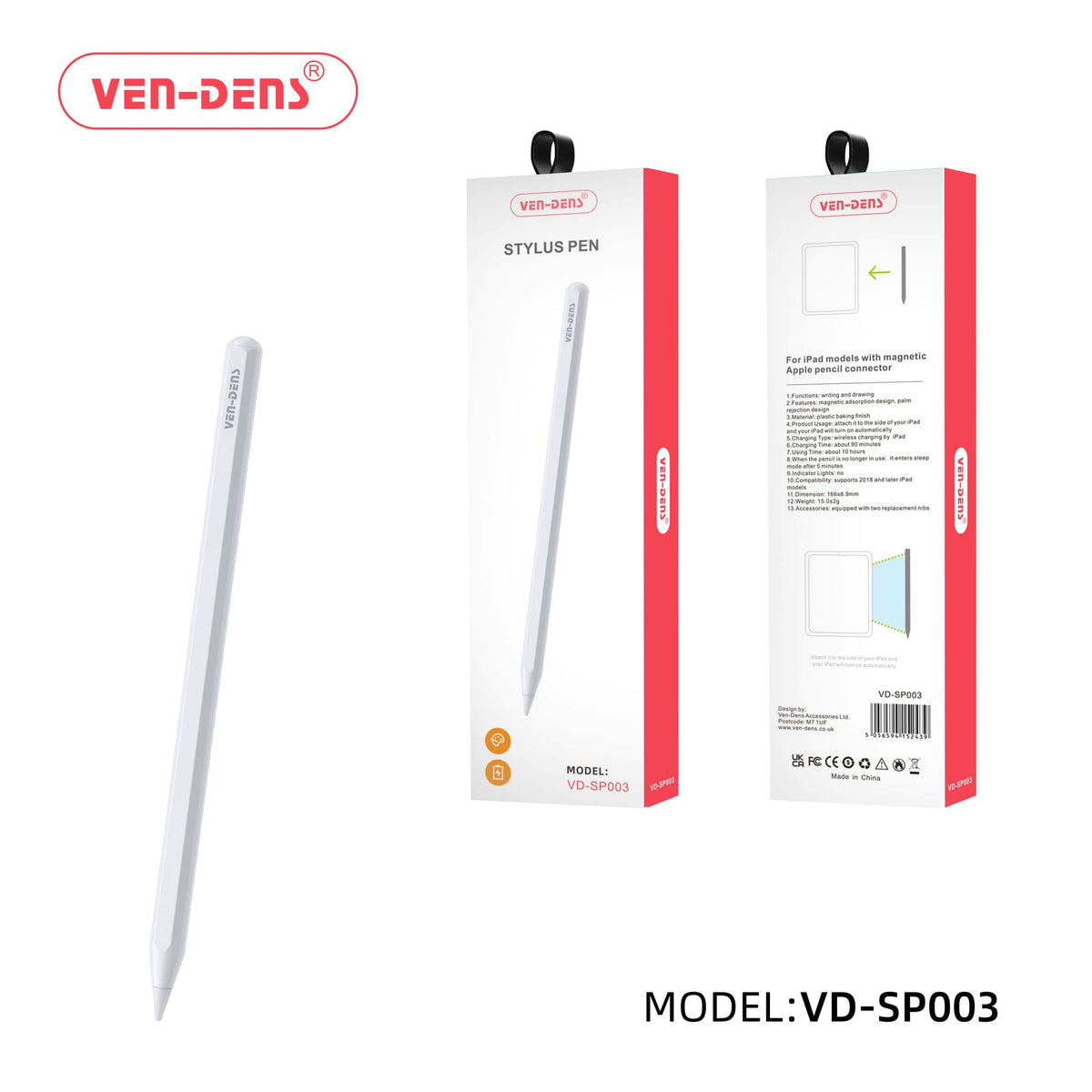 Phone Base stylus pen for iPad with palm rejection and USB-C fast charge, shown in a sleek black design.