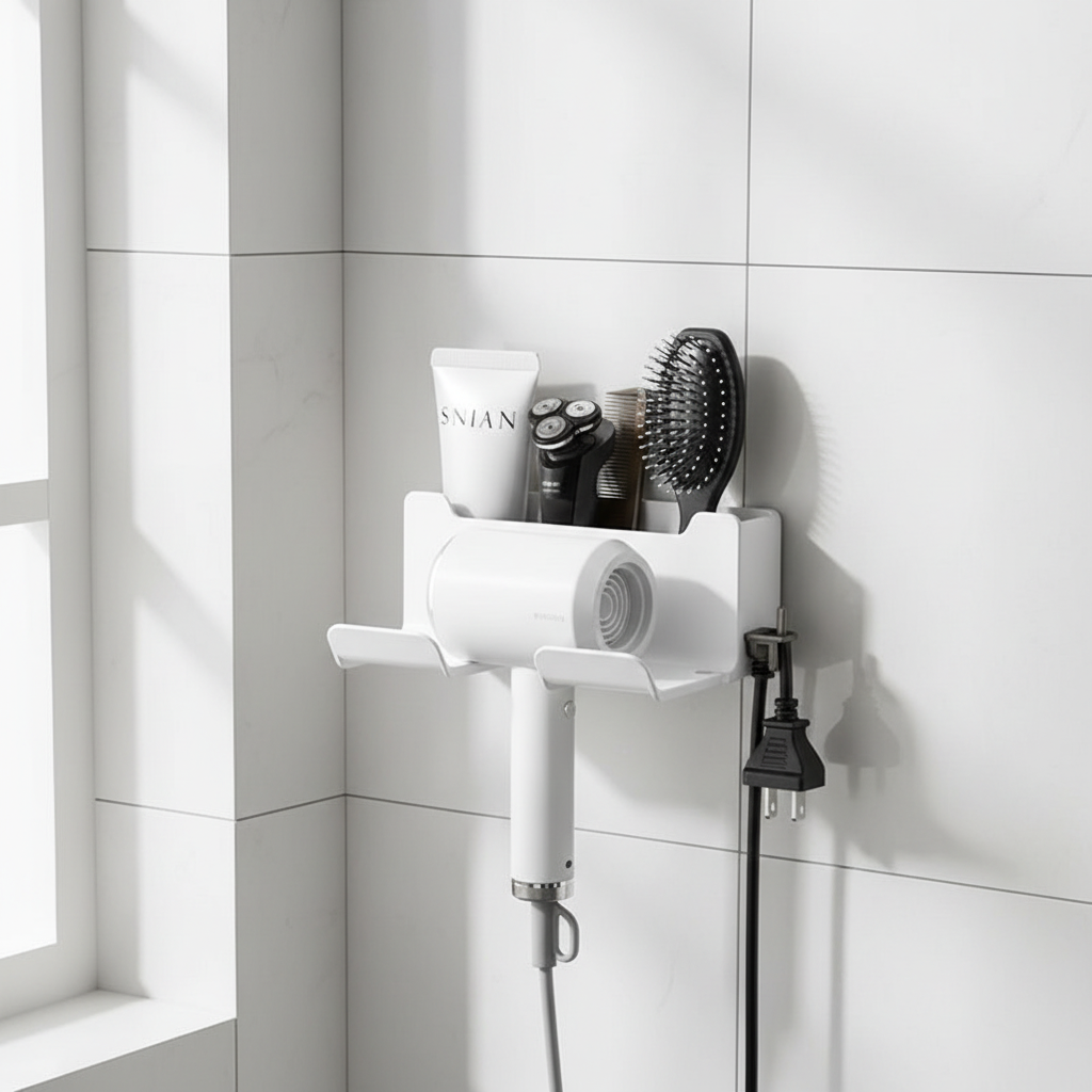 Choice Wall-Mounted Hair Dryer Holder & Bathroom Organizer