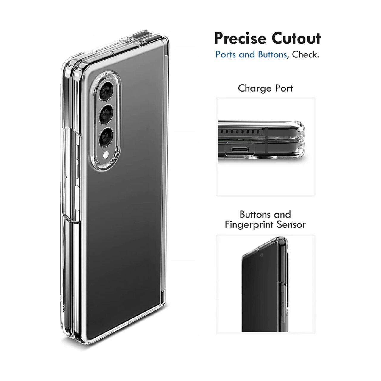Samsung Galaxy Z Fold 5 clear silicone gel case by Phone Base, showing a transparent protective cover for the foldable phone.